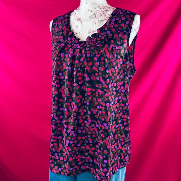 Coldwater Creek Sleeveless Blouse‎ Top Ruffle Pink Purple Polka Dot Large - Picture 1 of 14